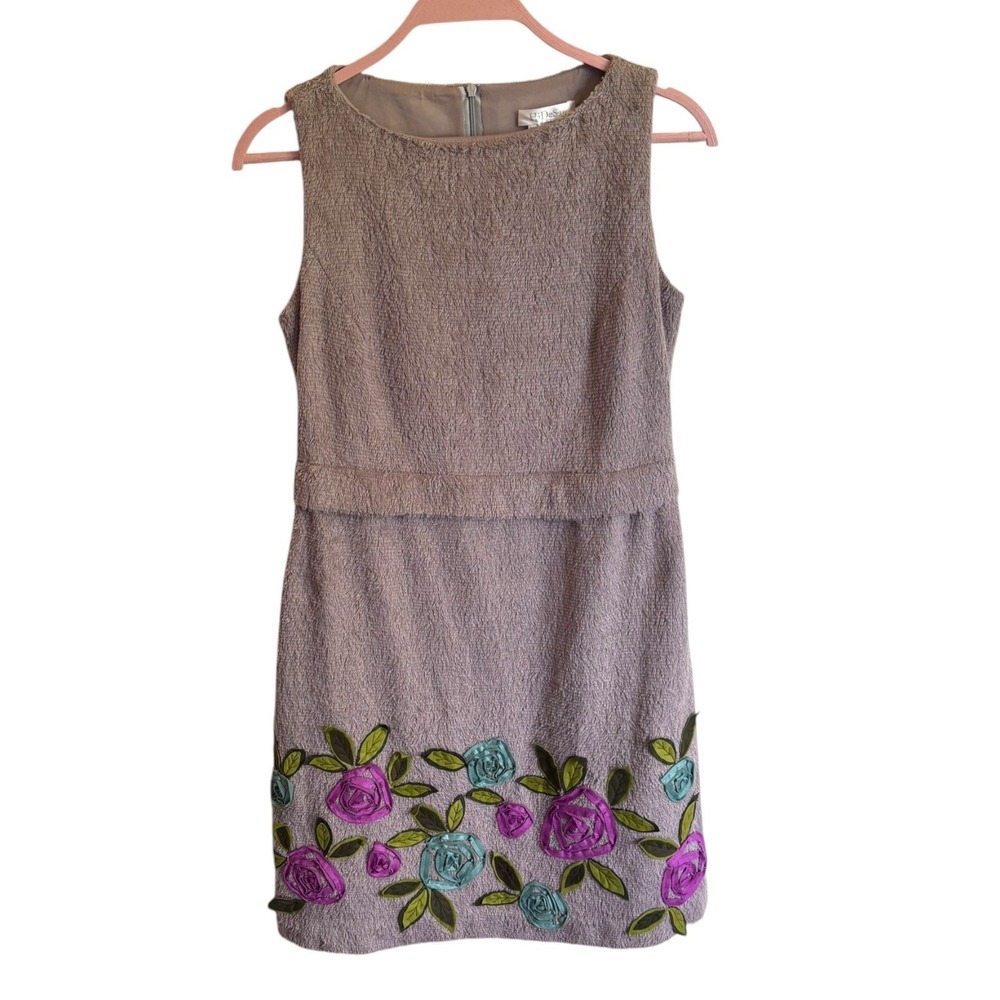 HiDeSan Textured Floral Applique Shift Dress Womens Sz 6 Sleeveless European